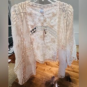 2 Chic Cream Lace Embroidered Kimono NWT Boho Beach Cover Up Festival